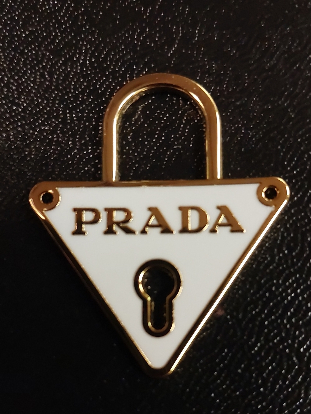 Prada White Enamel Triangle Padlock Charm with Gold Hardware